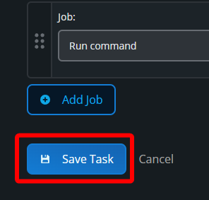 Saving an automated task in the Nodecraft Hytale server dashboard.