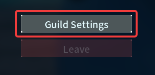 Dark UI featuring a grey 'Guild Settings' button outlined in red, with a dim purple 'Leave' button beneath.
