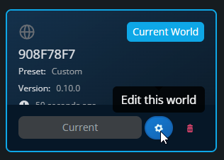 Windrose world card in the Nodecraft panel with the Edit World button highlighted.