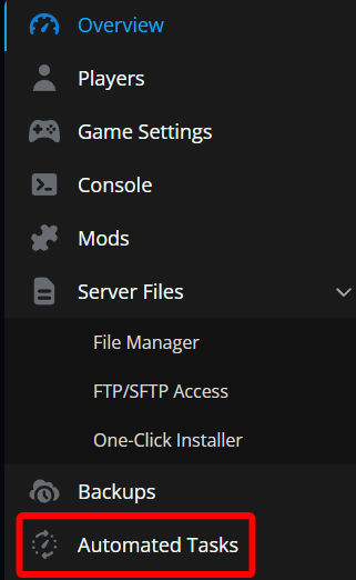 Automated Tasks section selected in the Nodecraft server dashboard.