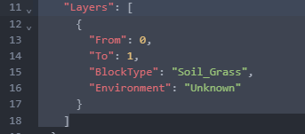Example of a basic world generation layer configuration in a Hytale config.json file.