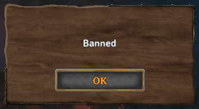 A Valheim in-game message showing Banned, which appears when a player is blocked from joining the server.
