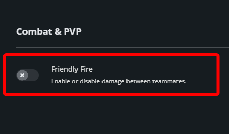 Friendly Fire gameplay setting used to enable or disable damage between teammates on the server.