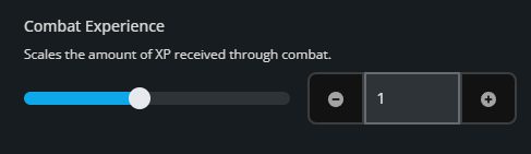 Enshrouded Combat Experience setting showing the XP multiplier for experience earned through combat.