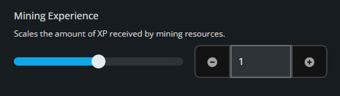 Enshrouded Mining Experience setting showing the XP multiplier for experience earned by mining resources.