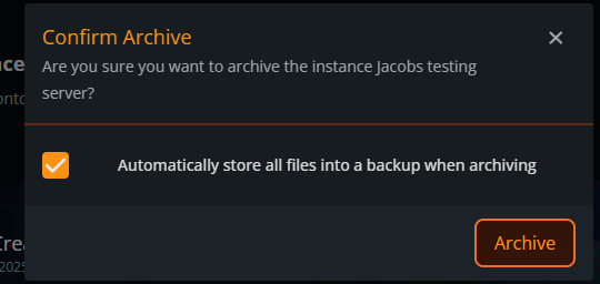 Confirmation dialog for archiving a server named