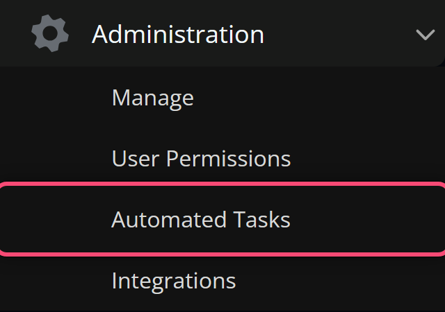 NodePanel sidebar with the Administration group expanded and Automated Tasks highlighted