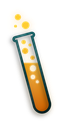 Illustration of a test tube filled with bubbling orange liquid, emitting steam or gas, on a transparent background.