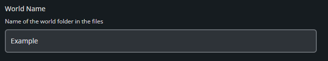 World Name field displayed inside Minecraft Server Settings showing the world folder name input.