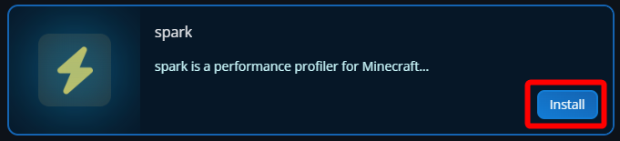 Spark plugin listing in the plugin manager with the Install button highlighted.