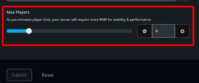 Nodecraft Windrose server settings with the Max Players slider highlighted.