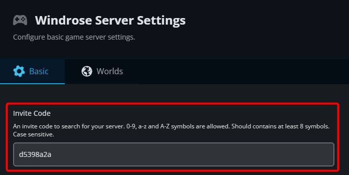 Editing the invite code for a Windrose Dedicated Server