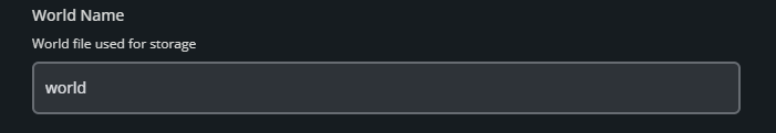 The Valheim Server Settings page showing the World Name field with world entered as the active world file name.