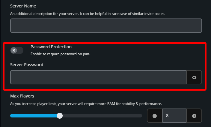 Password Protection settings highlighted in the Nodecraft panel for a Windrose server.