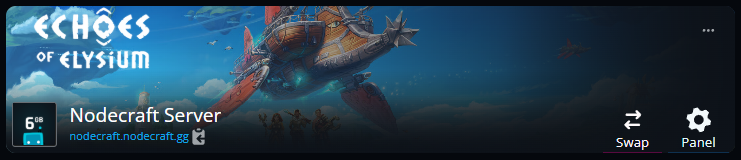 Echoes of Elysium server panel banner on a Nodecraft dashboard.