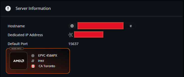 Server information with port shown as 15637
