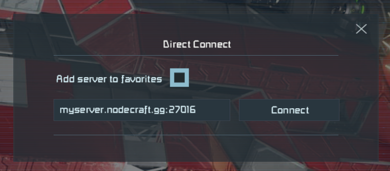 Direct Connect window in Space Engineers with a server address entered and the Connect button ready to join the server.