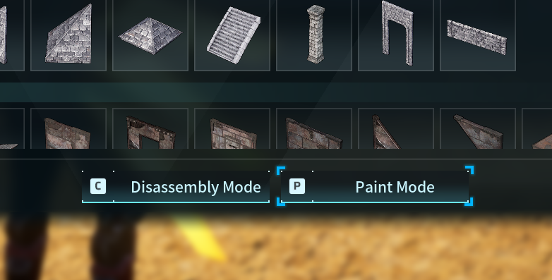 Build menu interface showing the option to switch between Disassembly Mode and Paint Mode.