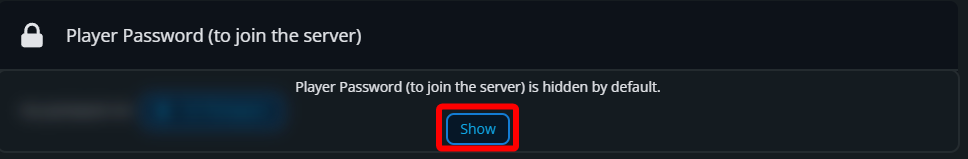 StarRupture Game Settings page with the Player Password section and Show button highlighted.